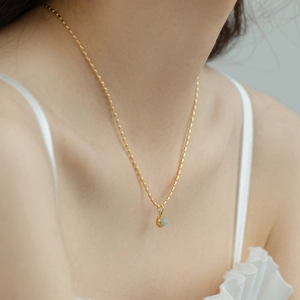 Elegant 18K gold plated necklace with green aventurine bean pendant on gold bead chain