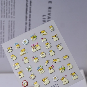 3D-geprägte niedliche Hamster Nagelsticker Set mit lebendiger 5D-Textur und Pastellfarben