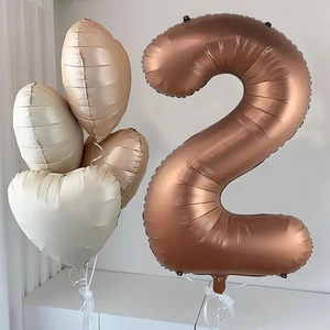 Mocha and beige 40-inch number 2 balloon set with heart shapes for party decor