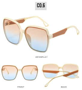 Detailed views of square gradient sunglasses with cream frames and gold temples