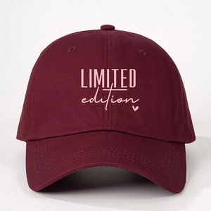 Classic burgundy cotton baseball cap with pink LIMITED edition embroidery for women