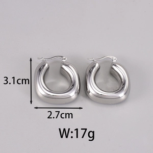 Polished silver U-shaped hoop earrings with precise measurements 3.1cm height and 2.7cm width