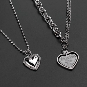 Retro titanium steel double-layer heart pendant necklace with Tomorrow Love You engraving