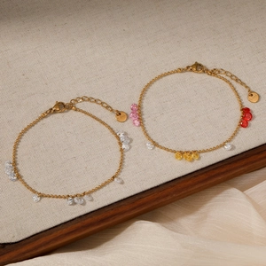 Stainless Steel Colorful Zircon Bracelet And Anklet Waterproof Non Tarnish Minimalist Jewelry For Women