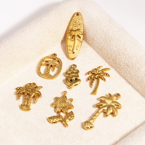 Tropical Ocean Element Pendants Stainless Steel DIY Jewelry Making Accessory Palm Tree Coconut Tree Surfboard Flower Charms Dainty