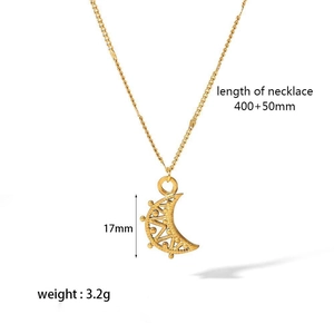 18K gold plated moon and key pendant necklace in stainless steel with 400+50mm chain