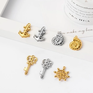 Marine theme stainless steel anchors, rudders, shells and keys DIY charms in gold and silver