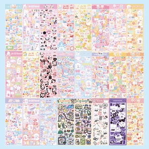 Cute Korean style laser stickers featuring colorful cartoon animals and food themes
