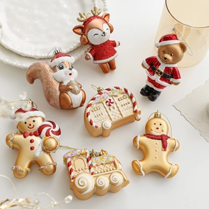 Golden and red glitter Christmas gingerbread man and reindeer hanging ornaments set