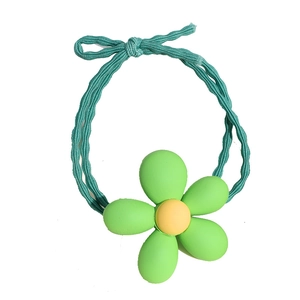 Candy-colored high-elasticity hair tie featuring green flower charm for ponytail styling