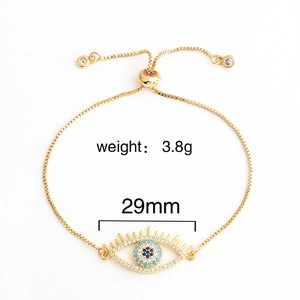 Macro view of adjustable evil eye bracelet with 29mm pendant and 3.8g weight detail