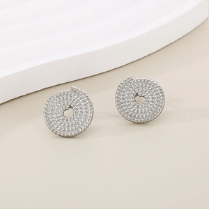 Elegant twisted spiral round stud earrings in silver stainless steel for a vintage look