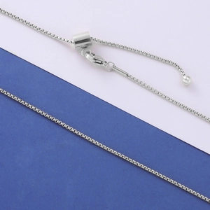 Adjustable silver mirror titanium steel box chain necklace with lobster clasp and slider