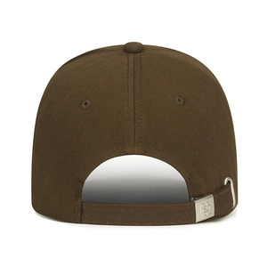 Premium dark brown baseball cap with adjustable metal buckle and embroidery details