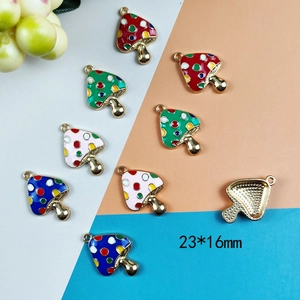 Polka dot mushroom charms in colorful enamel for DIY jewelry making, size 23x16mm