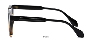 Side view of square matte sunglasses with tortoise shell front and black temples