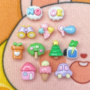 Set of 12 mini colorful resin charms including car tree and house for DIY crafts