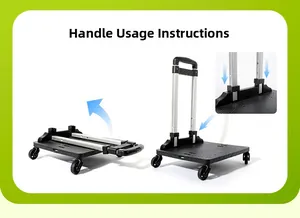 Detail of a foldable pet trolley base with an adjustable telescopic handle and four wheels