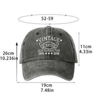 Vintage 1973 washed baseball cap with adjustable strap and retro distressed denim texture