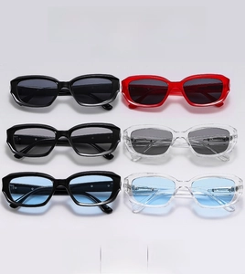 Collection of retro square sunglasses in black, red and clear frames with Y2K style