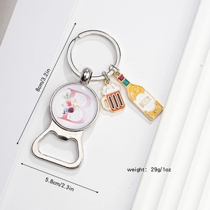 Letter B beer bottle opener keychain with glass gem and metal charms for gift