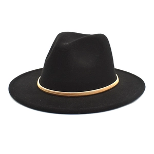 Fedora Hat Wool Felt Wide Brim Jazz Cap With Gold Metal Band Fashion Elegant Unisex Outdoor Sun Protection