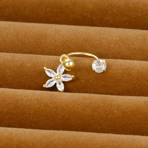 Macro shot of gold plated S925 silver C-shape ear stud with zircon flower pendant