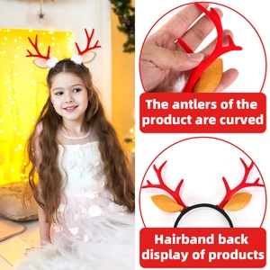 Christmas reindeer antler headband with soft red ears and white pom poms for women and kids