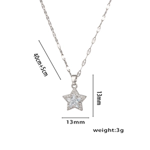 Star-shaped titanium steel necklace with cubic zirconia, 40cm+5cm adjustable chain
