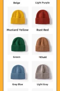 Detailed grid showing 8 color options for unisex thick knitted winter beanie hats