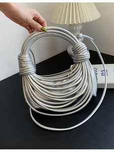 Unique silver knot design hobo bag with multi-strand PU leather straps and shell shape