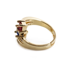 Bague ajustable en cuivre plaqué or avec zircons micro-sertis rouges et bleus