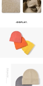Detail of multi-color thick double-layered knit fisherman beanies showing soft texture