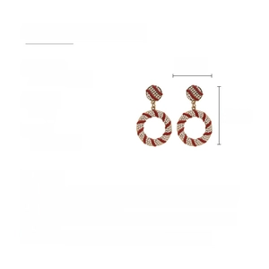 Detail showing dimensions of retro striped enamel hoop earrings with inlaid rhinestones