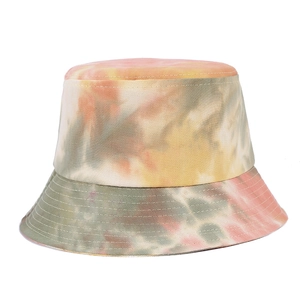 Detailed view of the tie-dye pattern and twill cotton fabric on the fisherman hat