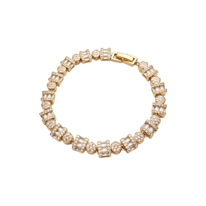 18k gold plated vintage style bracelet with geometric links and sparkling crystals