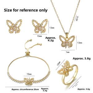 Detailed set featuring butterfly jewelry with micro-paved zircons and emerald accents