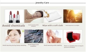 Care guide for titanium steel rings showing storage and cleaning instructions for jewelry