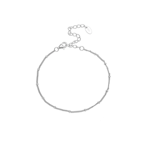 Close-up of S925 sterling silver beaded chain bracelet with adjustable clasp on white background