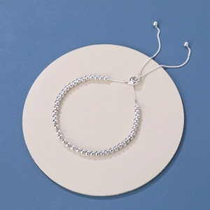Minimalist S925 sterling silver bead bracelet with adjustable sliding chain for women