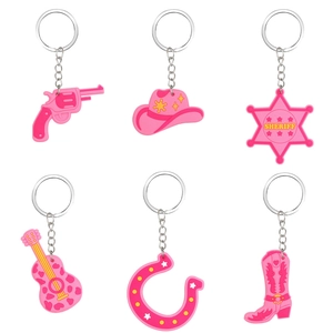 Pink Cowboy Keychain PVC Soft Rubber Guitar Hat Boots Sheriff Star Accessories For Backpack Handbag Cute Cartoon Style