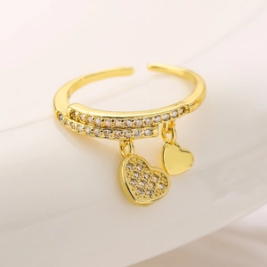 Adjustable Open Rings For Women Copper Gold Plated Micro Pave Zircon Heart Padlock Love Letter Fashion Jewelry Gift