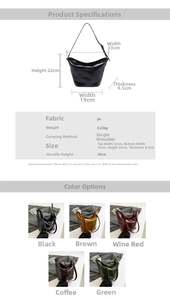 Detailed size chart and multi-color options for the large vintage PU leather tote bag