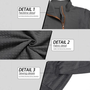 Grauer Herren-Waffel-Pullover mit halbem Reißverschluss und gesteppten Stoffdetails