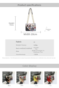 Detailed size chart for minimalist graffiti crossbody bag showing 20x14x7cm dimensions