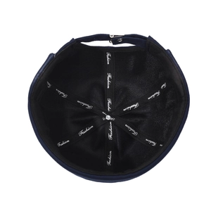 Navy blue docker hat with breathable mesh lining and adjustable metal buckle