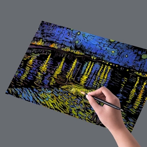 DIY Scratch Art Paper Van Gogh Oil Painting Style Creative Craft Kit Home Decor Adult Stress Relief Artistic Novelty