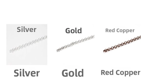 Close-up of O-shaped DIY jewelry chains in silver, rhodium, and antique copper finishes