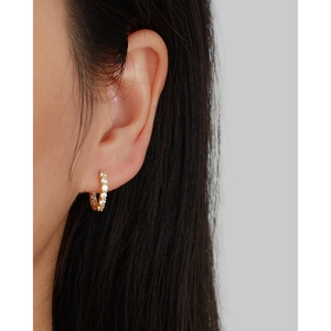 Elegant gold S925 sterling silver huggie hoop earrings with single row zirconia stones