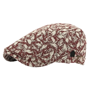Ethnic style jacquard flat cap with red and beige natural patterns and side metal buckle